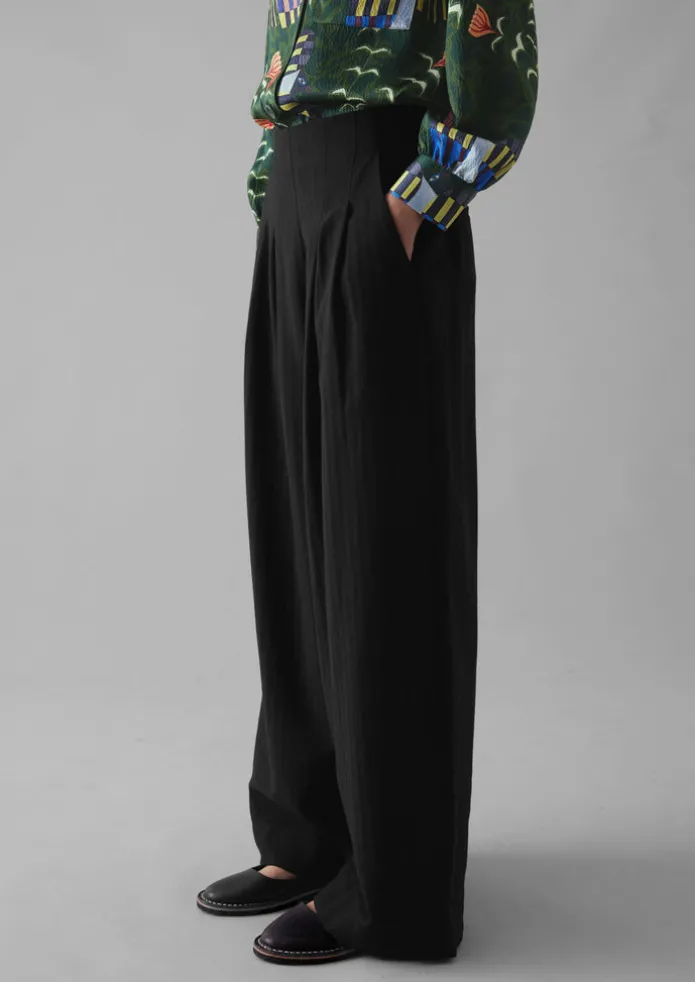 Women TOAST Trousers-Corinne Wool Cotton Herringbone Wide Leg Trousers