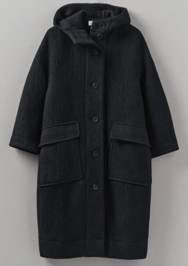 Women TOAST Coats & Jackets-Navy Wool Hooded Coat
